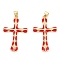 Brass Enamel Pendants, Real 18K Gold Plated, Long-Lasting Plated, Cross, Red, 32.5x21.5x3.5mm, Hole: 5x3mm