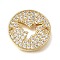 Brass Micro Pave Clear Cubic Zirconia Connector Charms, Flat Round with Dove Link, Rack Plating, Long-Lasting Plated, Cadmium Free & Lead Free, Golden, 14x2mm, Hole: 1.2mm