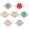 28pcs 7 colors Glass Connector Charms, with Light Gold Plated Alloy Findings, Flat Round with Star, Mixed Color, 13.5x19.5x5.5mm, Hole: 1.6mm, 4pcs/color