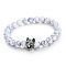 Natural Howlite Round Beads Stretch Bracelets, Stainless Steel Jewelry for Men, Wolf