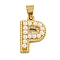 Ion Plating(IP) 304 Stainless Steel Pendants, with ABS Imitation Pearl, Letter P, 17x11.5x3.3mm, Hole: 6x3mm