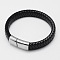 Braided Leather Cord Bracelets, with 304 Stainless Steel Magnetic Clasps, Stainless Steel Color, 205x12x6mm