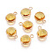 Golden Tone Brass Glass Charms, Flat Round, Faceted, Yellow, 11~12x8.5~9x3.5~4mm, Hole: 1.8~2mm