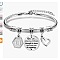 Birthday 201 Stainless Steel Charm Bracelets, Snake Chain Bracelets for Women, Hexagon & Heart & Flat Round, Stainless Steel Color, 3 inch(7.5cm)