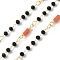 Brass Link Chains, with Glass Beads, Ion Plating(IP), Soldered, Cadmium Free & Nickel Free & Lead Free, Real 18K Gold Plated, with Spool, Orange, 13.5x3mm, 10m/roll.