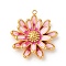 304 Stainless Steel Enamel Pendants, Flower Charm, Real 18K Gold Plated, Pink, 26x23.5x6mm, Hole: 1.5mm