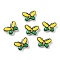 Transparent Glass Enamel Beads, Hand Drawn Beads, Butterfly, Dyed & Heated, Yellow, 10~10.5x14~14.5x5.5~6mm, Hole: 1~1.2mm
