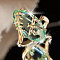 Leaf & Dragonfly Brass Glass Finger Rings, Golden, Aquamarine, 20x10.5mm, US Size 7(17.3mm)