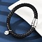 Braided Microfiber Leather Cord Bracelets, 304 Stainless Steel Column with Cross Bracelets for Women Men, with Bayonet Clasps, Black, 8-7/8x1/4 inch(22.5x0.8~1.25cm)