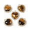 Natural Tiger Eye Faceted Heart Pendants, Rack Plating Brass Micro Pave Clear Cubic Zirconia Charms, Golden, Rack Plating, 24x21x7mm, Hole: 1.5mm