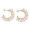 Brass Stud Earrings, with Shell Pear, C-Shaped, Light Gold, 33x36mm