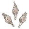 Natural Rose Quartz Pendants, Rack Plating Brass Colorful Rhinestone Shell Shape Charms, Lead Free & Cadmium Free, Platinum, 49x20x19mm, Hole: 7x3mm