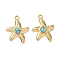 304 Stainless Steel Pave Dyed Synthetic Turquoise Sea Animal Pendants, Ion Plating(IP), Light Sky Blue, Real 18K Gold Plated, Starfish, 33x25x6mm, Hole: 3mm