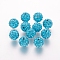 Polymer Clay Rhinestone Beads, Grade A, Round, Pave Disco Ball Beads, Blue Zircon, 8x7.5mm, Hole: 1.5~1.8mm