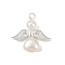 ABS Imitation Pearl Bead Pendants, Hearted-shape Angel, with Alloy Wing & Iron Loops, Silver, White, 22x22x6mm, Hole: 2.5mm