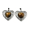 Natural Tiger Eye Peach Love Heart Pendants, Rack Plating Brass Hollow Heart Charms, Cadmium Free & Lead Free, 29.5x30.5x7.5mm, Hole: 7.5x5mm