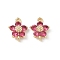 Brass Pave Cubic Zirconia Flower Links Connector Charms, Real 18K Gold Plated, Long-Lasting Plated, Rack Plating, Lead Free & Cadmium Free, Red, 10.5x7.5x3.5mm, Hole: 1.2mm and 1mm