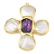Natural Amethyst & Shell Pearl Big Pendants, with Brass Findings, Cross Charms, Faceted, Golden, 61.5~62.5x53~53.5x8.5mm, Hole: 2.4mm