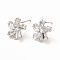 Brass Micro Pave Clear Cubic Zirconia Stud Earring Findings, with Loop, Flower, Platinum, 12.5x12mm, Hole: 1.6mm, Pin: 0.7mm