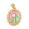 Brass Enamel Pendants, Flower Charms, with Imitation Pearls, Rack Plating, Lasting Plated, Cadmium Free & Lead Free, Pink, 22.5x17x5mm, Hole: 4.5x3mm