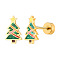 304 Stainless Steel Green Enamel Christmas Cartilage Earrings for Women, Golden, Christmas Tree, 9.3x5.7mm