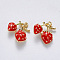 Brass Enamel Charms, Nickel Free, Strawberry, Red, 11x11.5x4.5mm, Hole: 0.9mm, 10pcs/box