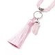 Natural Rose Quartz Bullet & Tassel Pendant Necklace with Mixed Gemstone Beaded Chains NJEW-E585-02E-3