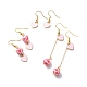 3 Pairs 3 Style Pink Alloy Enamel Charms & Resin Beads Dangle Earrings EJEW-JE05030-02-1