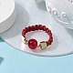 Glass Round Ball Braided Bead Style Finger Ring RJEW-JR00600-03-2