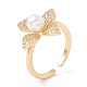 Clear Cubic Zirconia Flower Open Cuff Ring with Acrylic Pearl KK-E005-04G-1