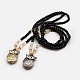 Retro langen schwarzen Glasperlen Legierung Eule Anhänger Halskette-Quarz Taschenuhren WACH-M036-07-1