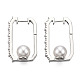 Clear Cubic Zirconia Rectangle with Plastic Pearl Hoop Earrings EJEW-N011-117P-2