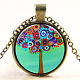 Tree Of Life Pattern Flat Round Glass Pendant Necklaces NJEW-N0051-048P-01-1