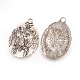 2PCS Antique Silver Flat Oval with Grizzly Bear Tibetan Style Alloy Pendants X-TIBEP-GC038-AS-RS-2