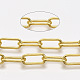 溶接されていない鉄のペーパークリップチェーン  描かれた細長いアズキチェーン  スプールで  ゴールドカラー  14x6x1.4mm  約82.02フィート（25m）/ロール CH-S125-09B-G-1