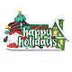 ウッドペンダントオーナメント  クリスマスのドアサイン  クリスマステーマ  サンタクラウス＆ハウス  ミディアムシーグリーン  260x180x3.5mm  穴：4mm WOOD-N005-70-1