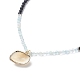 Natural Aquamarine & Lava Rock Beaded Necklace with Brass Charm NJEW-JN03997-4