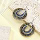 Плоские круглые плетеные серьги с подвесками из стеклянных косточек EJEW-MZ00062-02-2