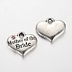 Wedding Party Supply Antique Silver Alloy Rhinestone Heart Carved Word Flower Girl Wedding Family Charms ALRI-X0003-04-2