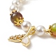 Dyed Natural Peacock Agate & Shell Pearl Round Beaded Stretch Bracelet BJEW-TA00233-4
