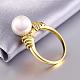 Brass Round Shell Pearl Finger Rings RJEW-BB05571-1-2