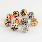 Round Handmade Indonesia Beads, with Alloy Cores, Antique Silver, Mixed Color, 15x14mm, Hole: 2mm