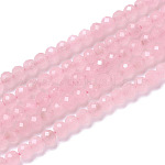 Natürliche Jade Perlen Stränge, facettiert, Rondell, rosa, 3x2.5 mm, Bohrung: 0.2 mm, ca. 130~140 Stk. / Strang, 15.5~16 Zoll (39~40 cm)
