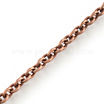 Cadenas de cable de hierro, sin soldar, con carrete, oval, cobre rojo, 4x3x0.8mm, aproximadamente 328.08 pie (100 m) / rollo