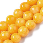 Chapelets de perles de pierres en jade jaune teinte, ronde, or, 10mm, Trou: 1mm, Environ 40 pcs/chapelet, 15.7 pouce