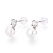 Серьги-гвоздики из натурального жемчуга из латуни PEAR-N020-08G