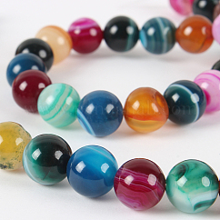 Agata a strisce naturali / fili di perle di agata tondeggianti, tinto, colore misto, 8mm, Foro: 1 mm, circa 49pcs/filo, 14.96 pollice