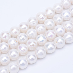 Fili di perle di perle d'acqua dolce coltivate naturali, tondo, bianco floreale, 10~11mm, Foro: 0.8 mm, circa 41pcs/filo, 15.7 pollice