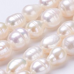 Hebras de perlas de agua dulce cultivadas naturales, arroz, color de concha, 9~11x8~9mm, agujero: 0.5 mm, aproximamente 35~36 pcs / cadena, 14 pulgada