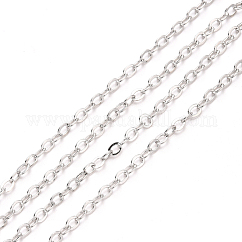 Cadenas de cable de latón, soldada, Sin cadmio y níque y plomo, con carrete, Plano Oval, Platino, 2.2x1.9x0.3mm, apto para anillos de salto de 0.6x4 mm, aproximadamente 32.8 pie (10 m) / rollo